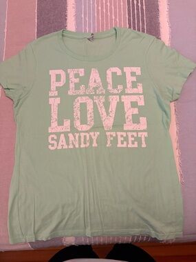 Alstyle Mint Green "Peace Love Sandy Feet" Short Sleeve Tee